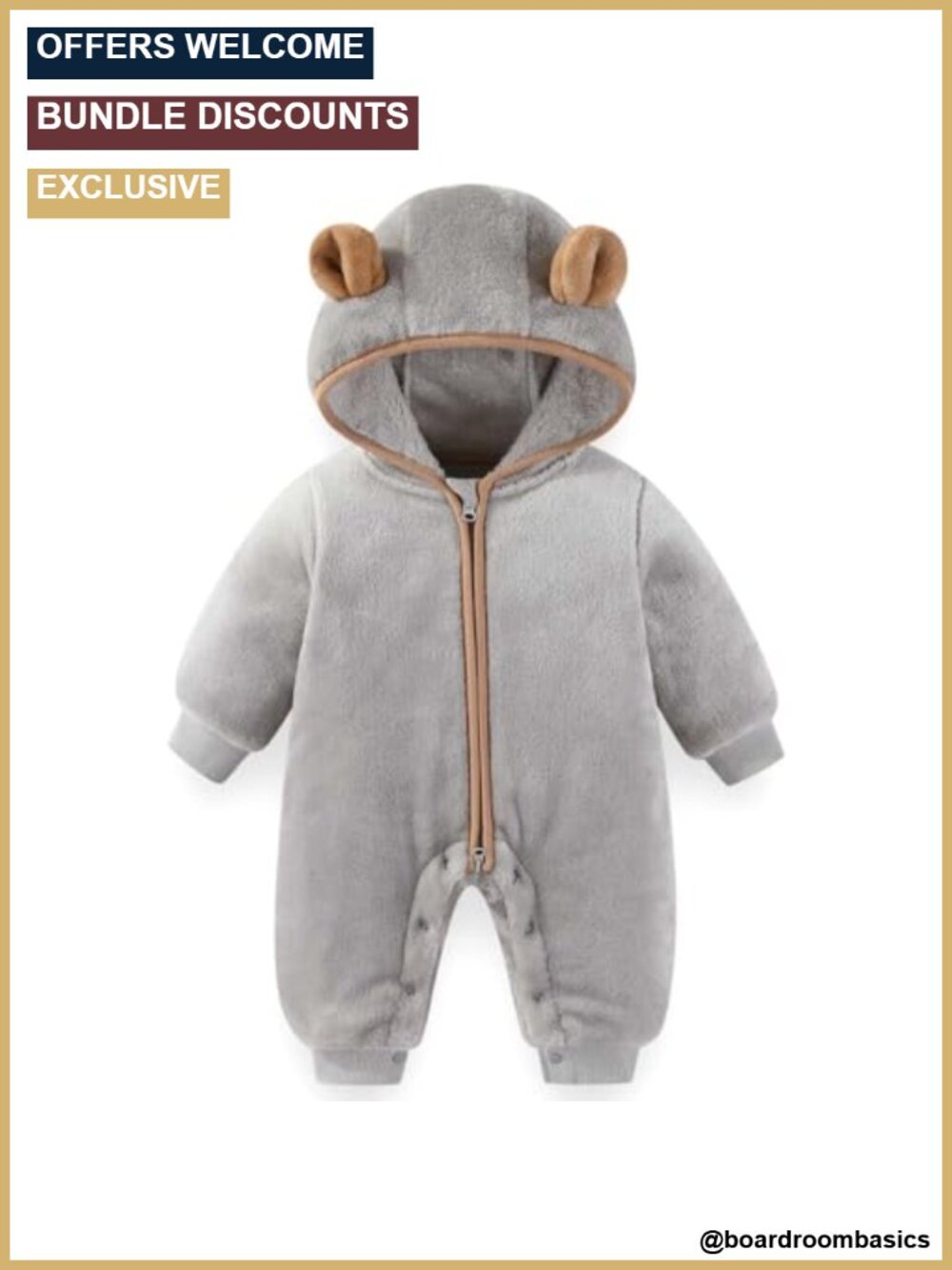 Fleece Baby Snowsuit Hooded Bear Ears Infant Winter Jumpsuit